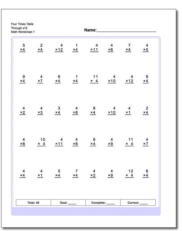 30 Multiplication Table Of 4 Worksheet