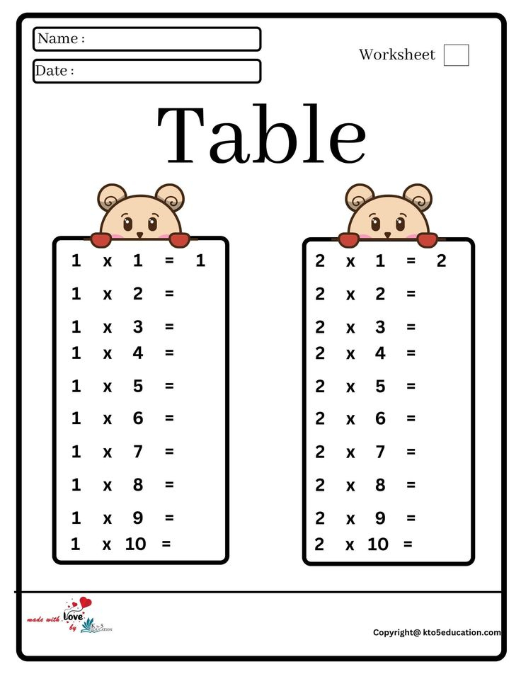 30 Multiplication Table Worksheet Grade 2